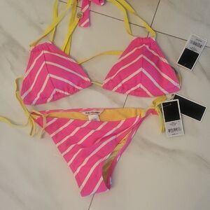 Juicy Couture Pink and Yellow Striped Swimwear